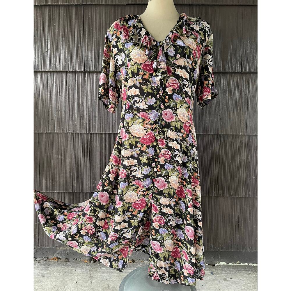 🔥Vintage 80s S. Roberts Multicolor Floral  Maxi Dress Cottagecore Boho Chic